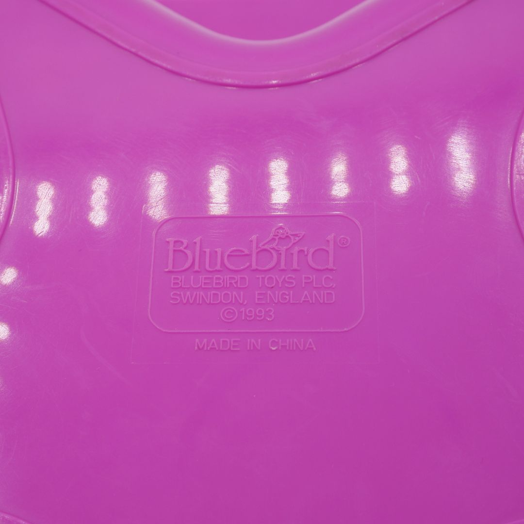 Pink plastic toy with Bluebird Toys label