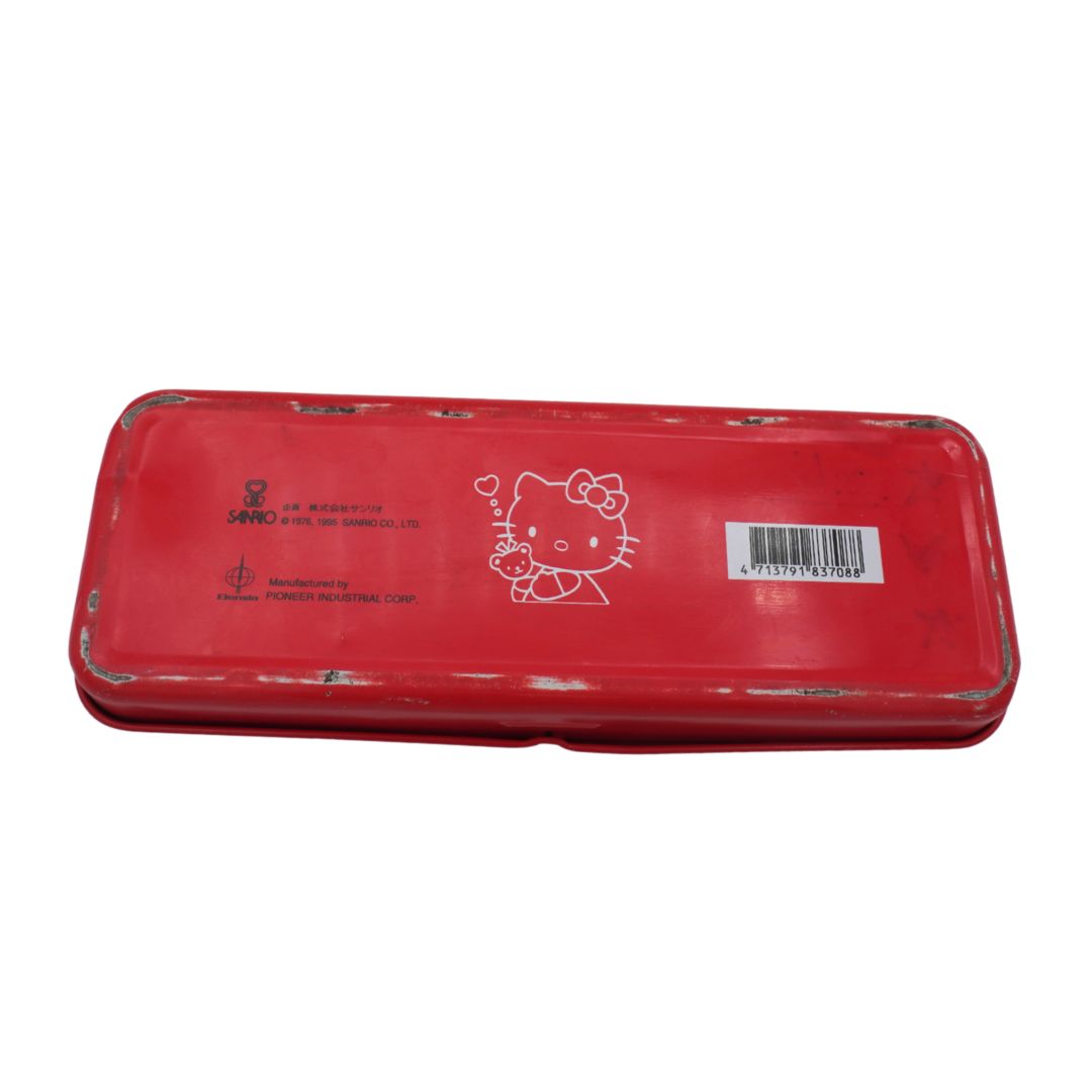 Red pencil case with Hello Kitty design on a white background