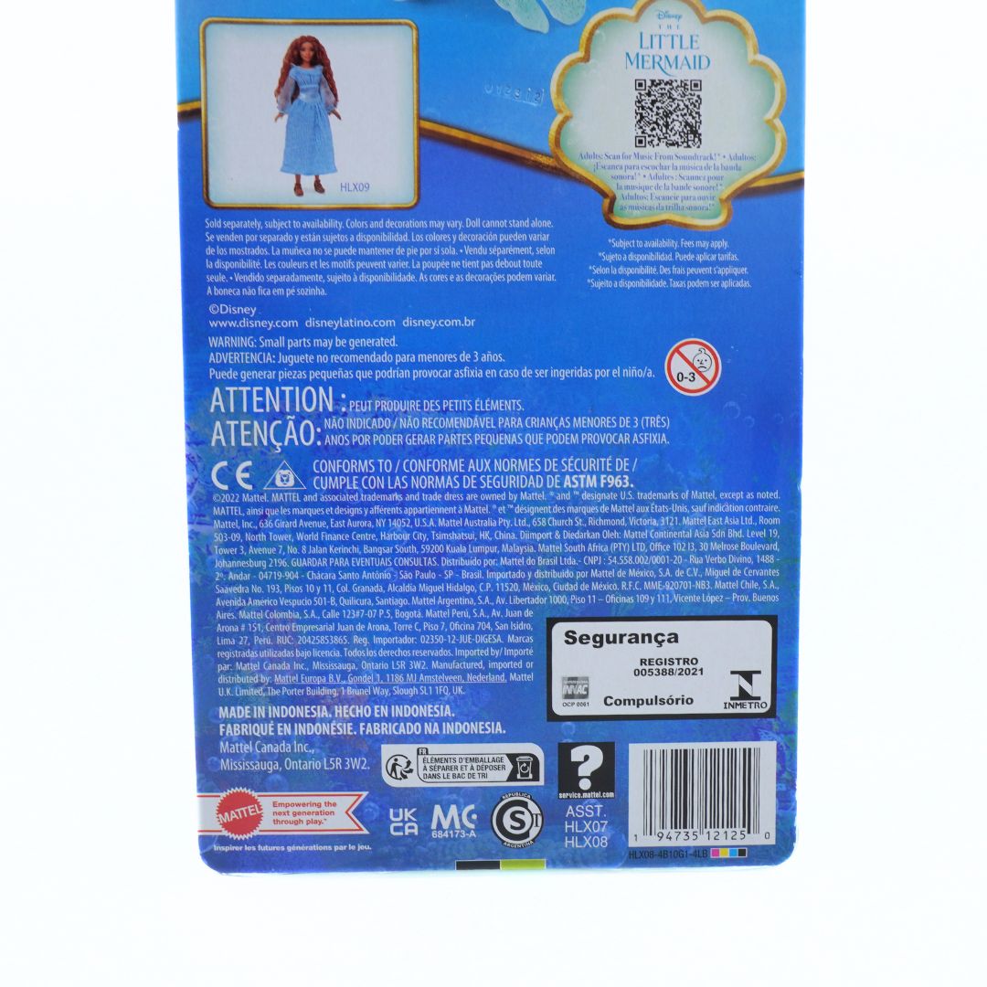 Back of a toy packaging with branding and product details on a blue background