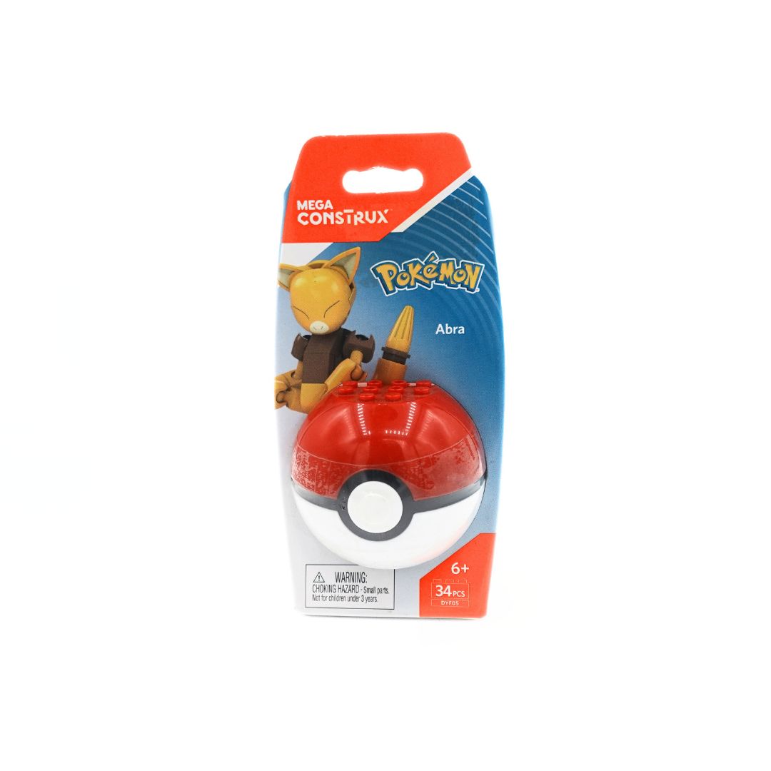 Front on photo of the Pokemon Abra Mega Construx Pokeball