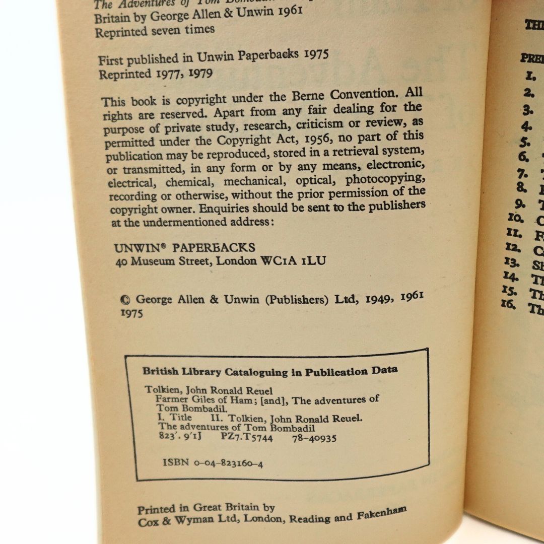 1979 Tolkein Farmer Giles of Ham & The Adventures of Tom Bombadil