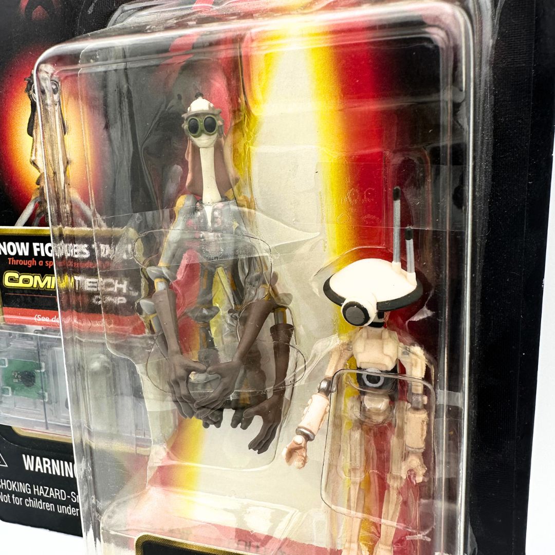 Close up photo of a Gasgano and Pit Droid figure set