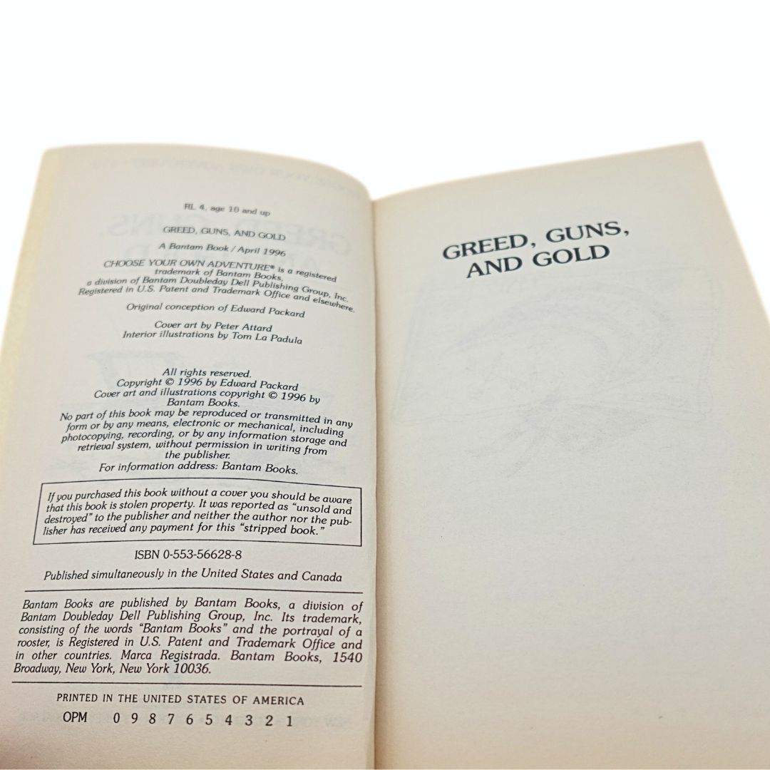 1st Edition 1996 Greed, Guns and Gold by Edward Packard Book