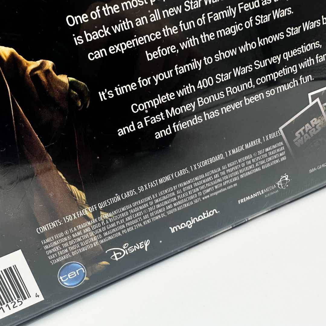 Copyright and branding information of the Star Wars Family Feud board game
