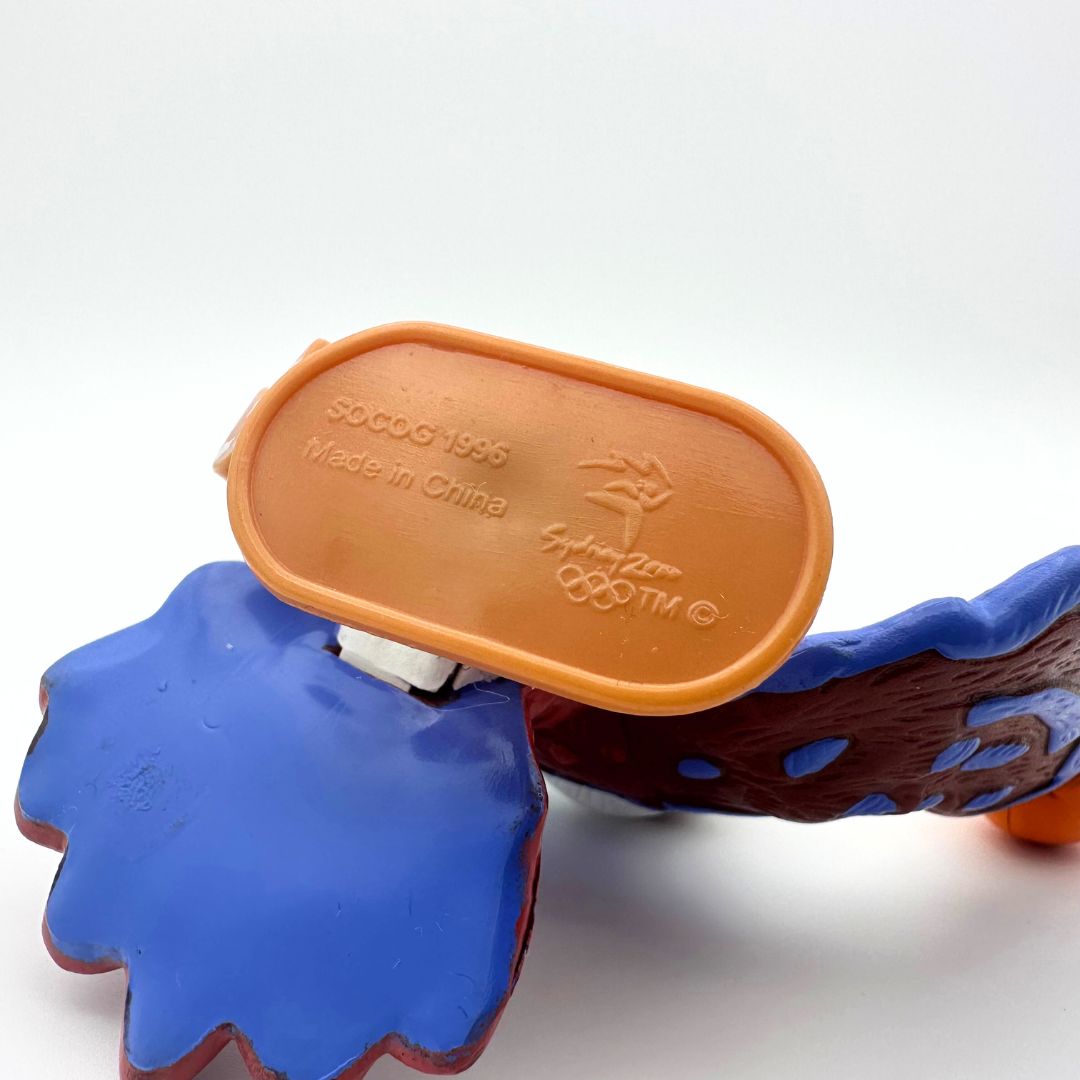 Underside of the Olly kookaburra toy, released in 1996 for the Sydney 2000 Olympics