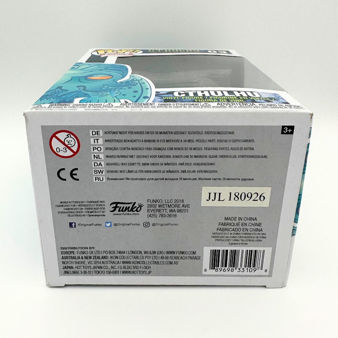 The underside of the Cthulhu Funko Pop 03 Figure box featuring safety information and branding details