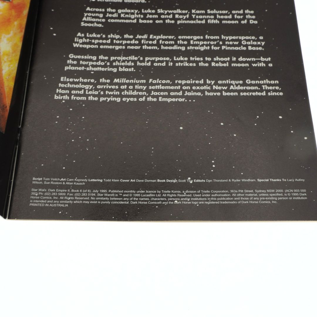 Internal publishing page from a vintage 90s Star Wars comic book