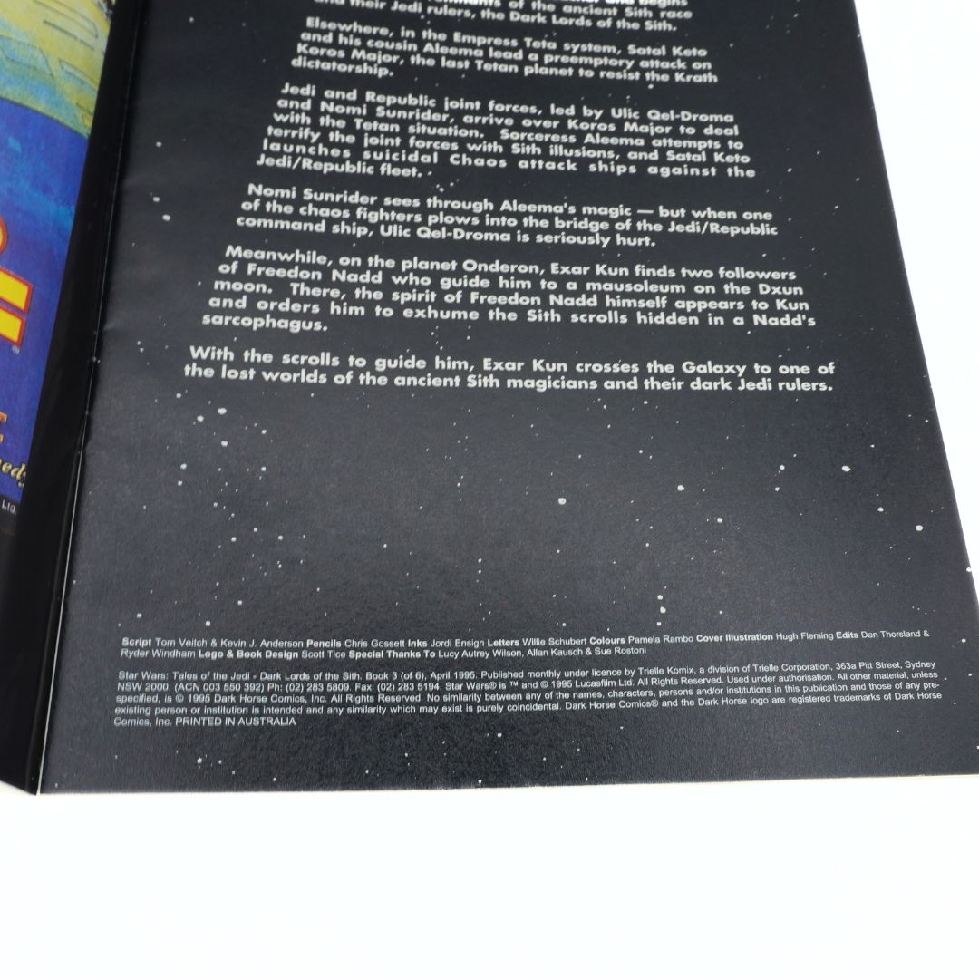 Book page with text and a starry background