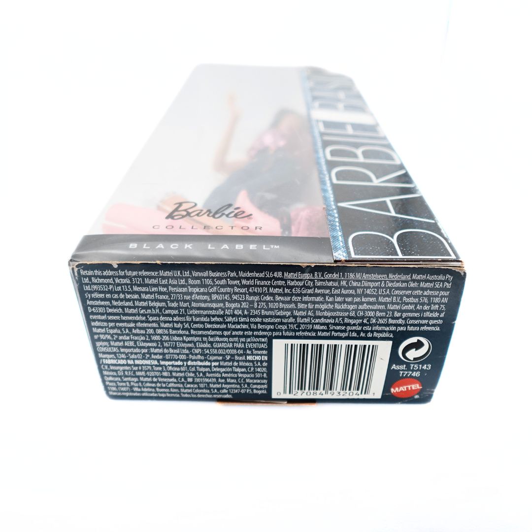 Underside of the Barbie Basics 02-002 box showing the barcode and Mattel branding