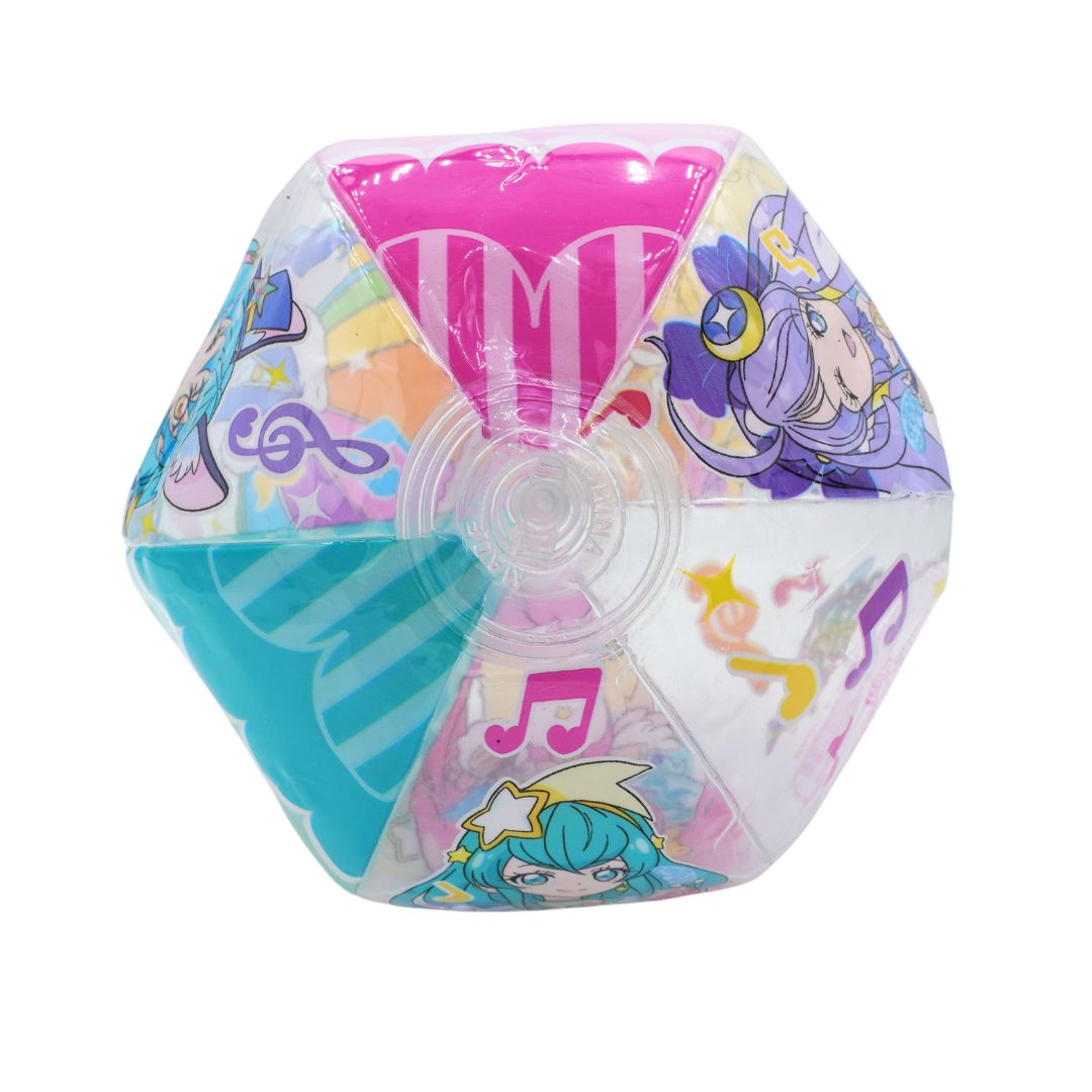 A pink, purple and yellow beach ball with Star Twinkle Precure branding.