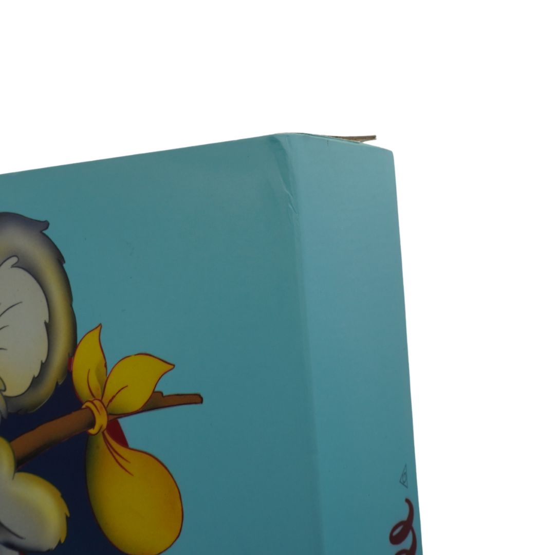 Teal book with cartoon character on a white background