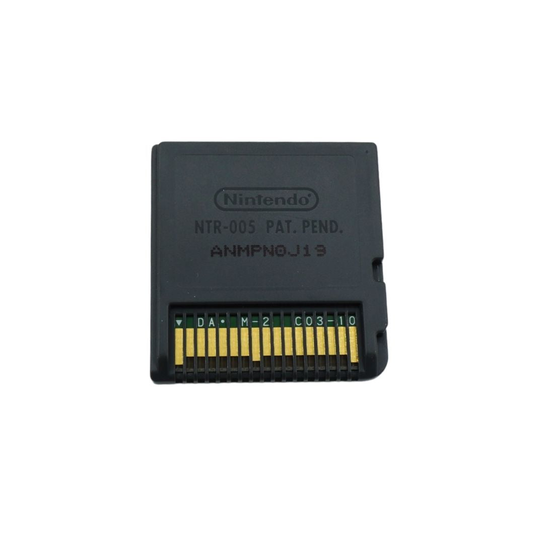 A black Nintendo SD card with gold metal contacts and printed text on the top surface, shown against a plain white background.