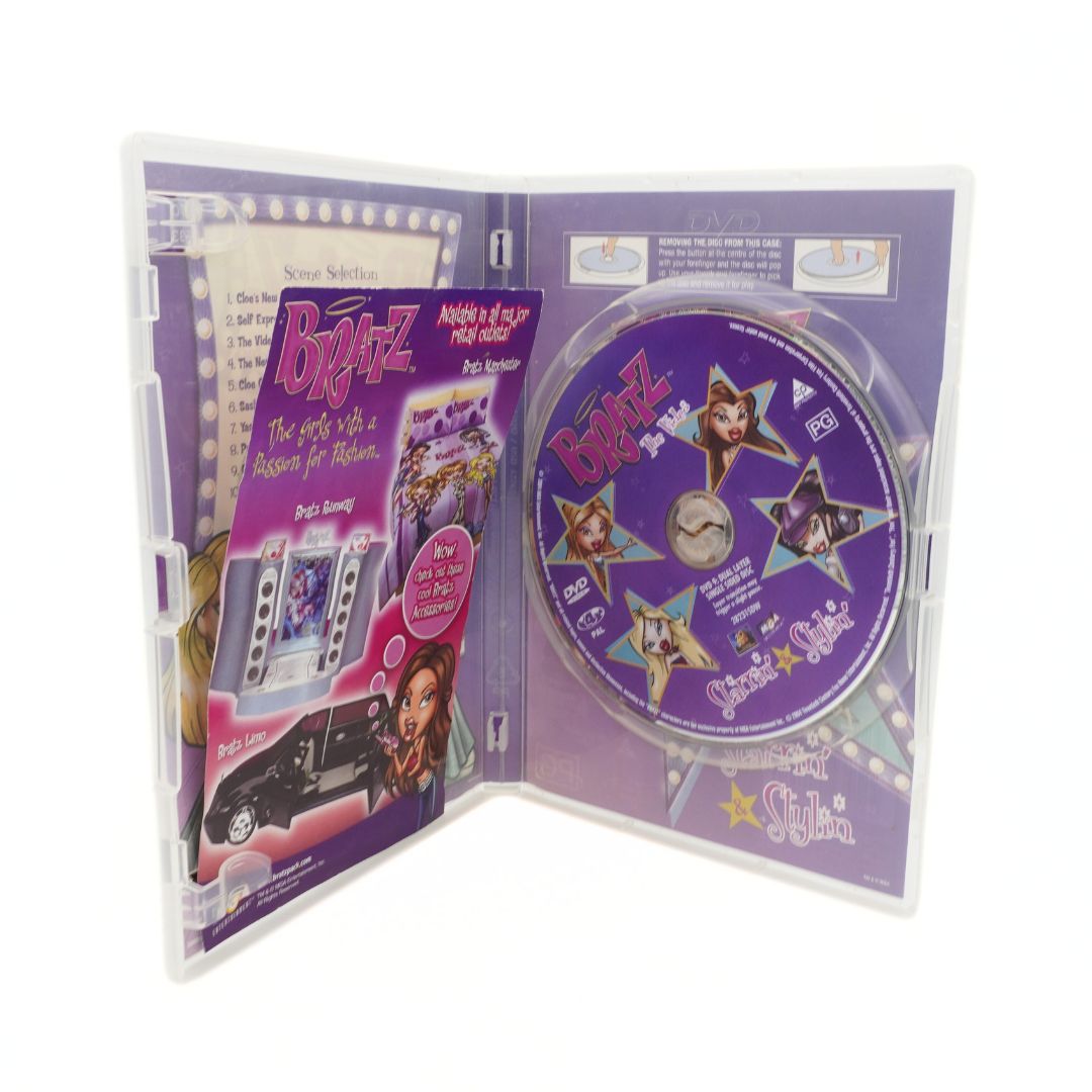 Bratz DVD set with purple case and disc on a white background