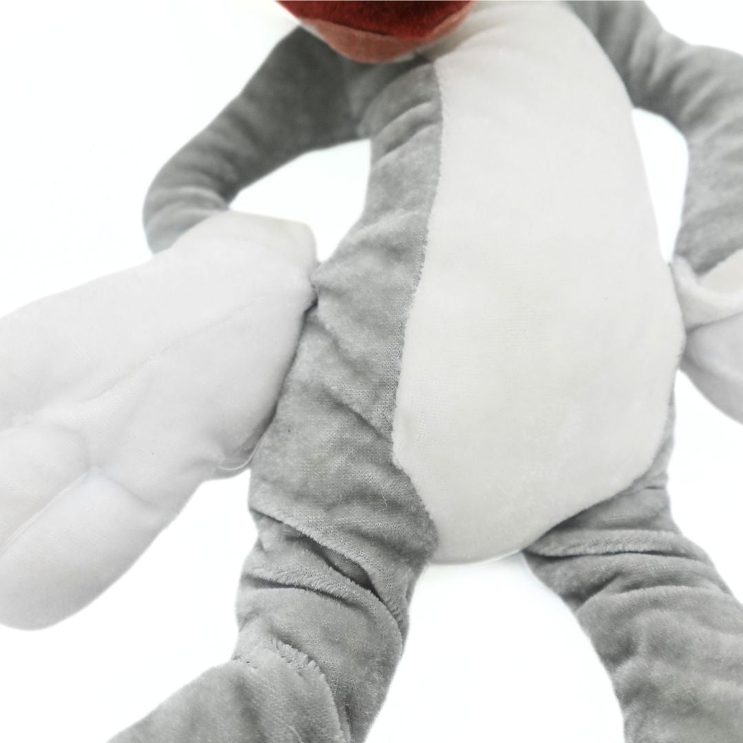 Close up of the hands-on-hips posing on a vintage Bugs Bunny plush toy