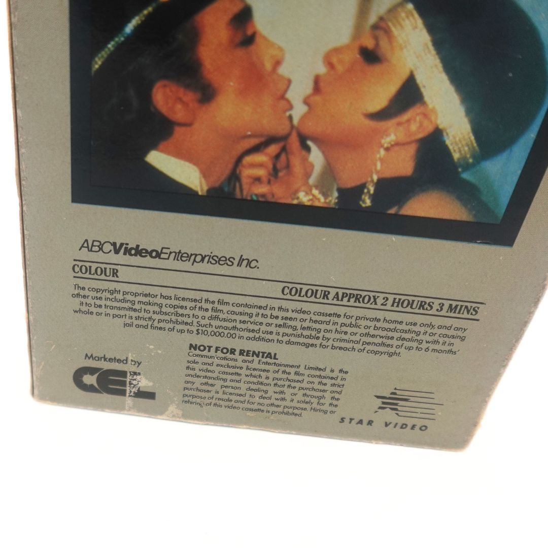 Photo of the back of the Cabaret VHS tape showing the copyright information and run time of 2 hours and 3 mins