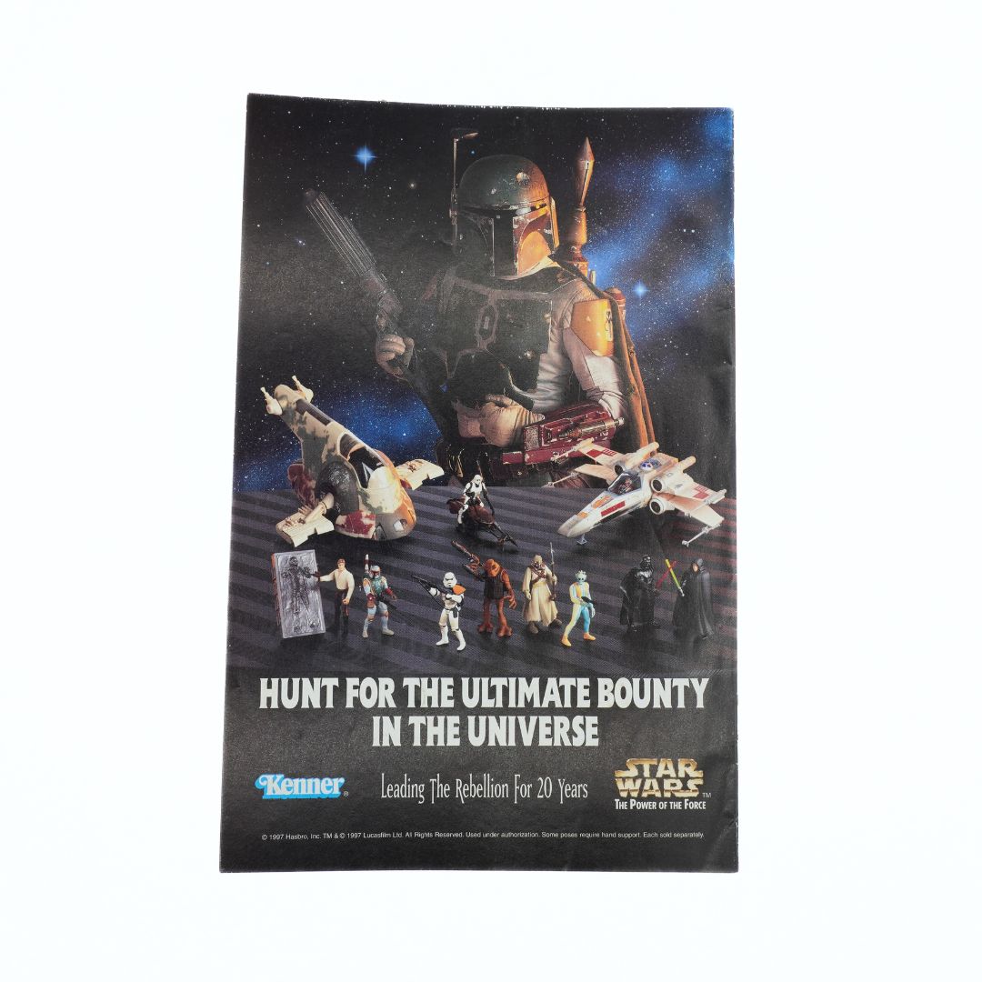 Promotional poster for Star Wars action figures featuring Boba Fett and other characters.