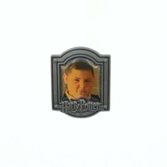 Pin with a portrait of a young boy in a decorative frame on a white background