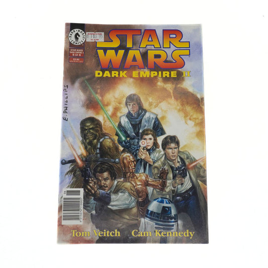 Comic book cover of 'Star Wars: Dark Empire II' featuring characters with lightsabers and stormtroopers.