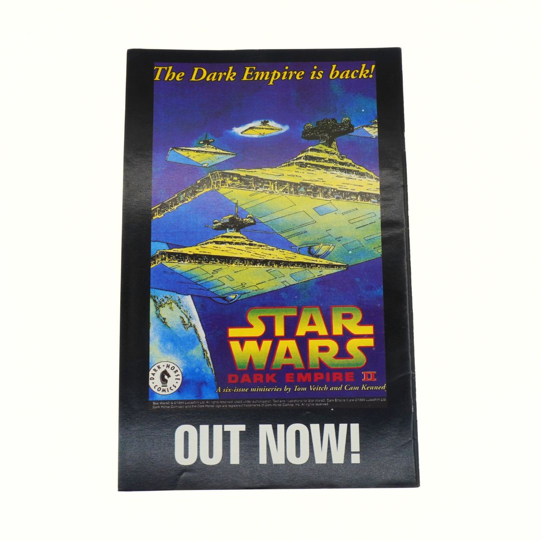 Promotional poster for 'Star Wars: Dark Empire II' with space ships and text on a blue background.