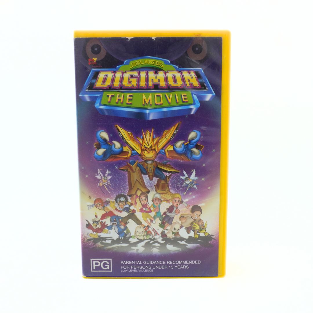 Digimon The Movie VHS tape with colorful design and character illustration.