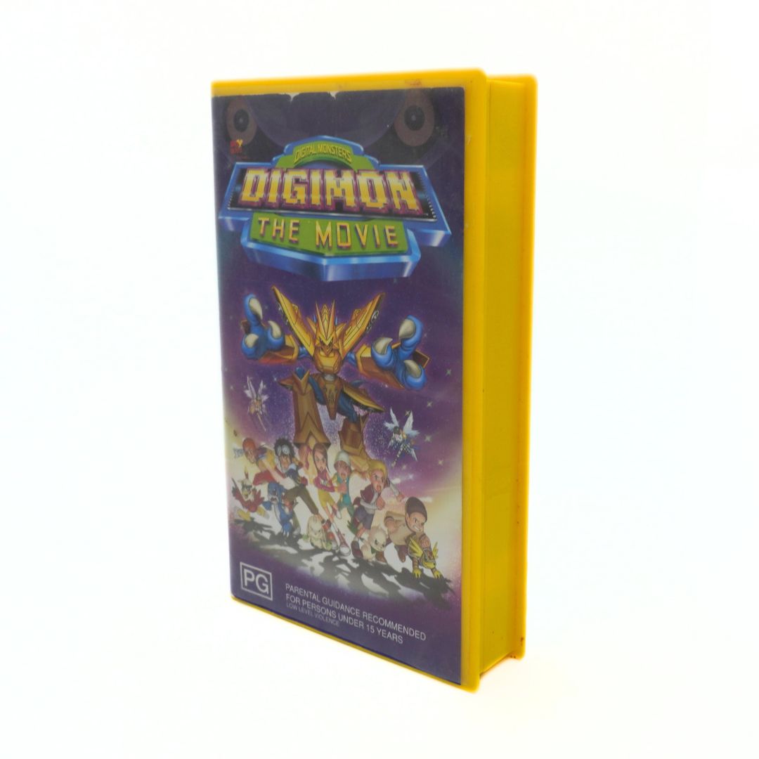 Digimon The Movie VHS tape with colorful design and characters on a white background