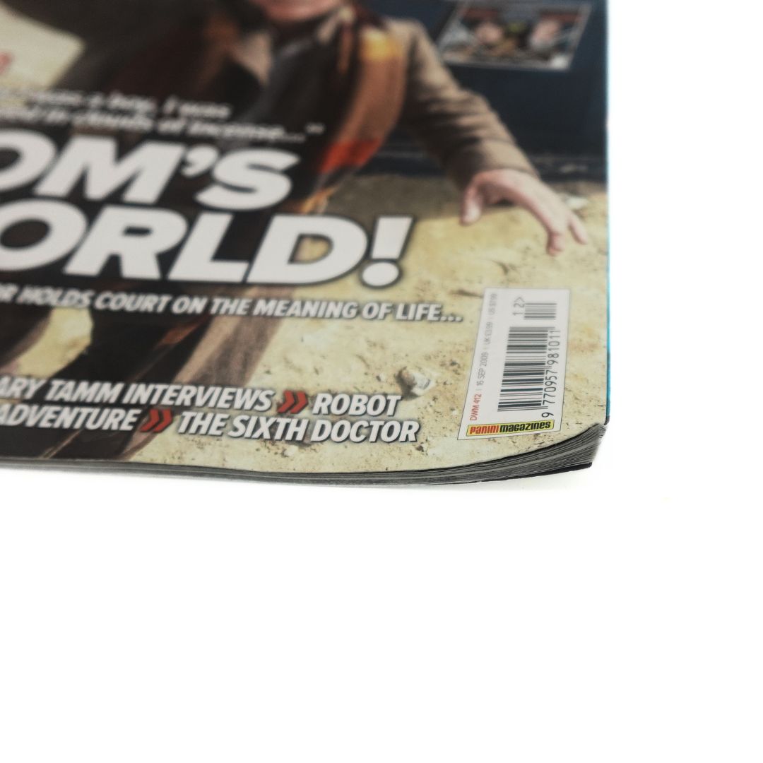 Barcode and lifting pages in the corner of issue 412 of The Doctor Who magazine