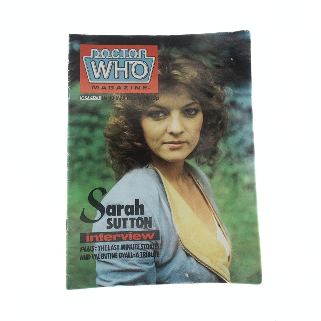 Front cover of the Doctor Who Magazine Issue 110, published in March of 1986 with Sarah Sutton on the cover