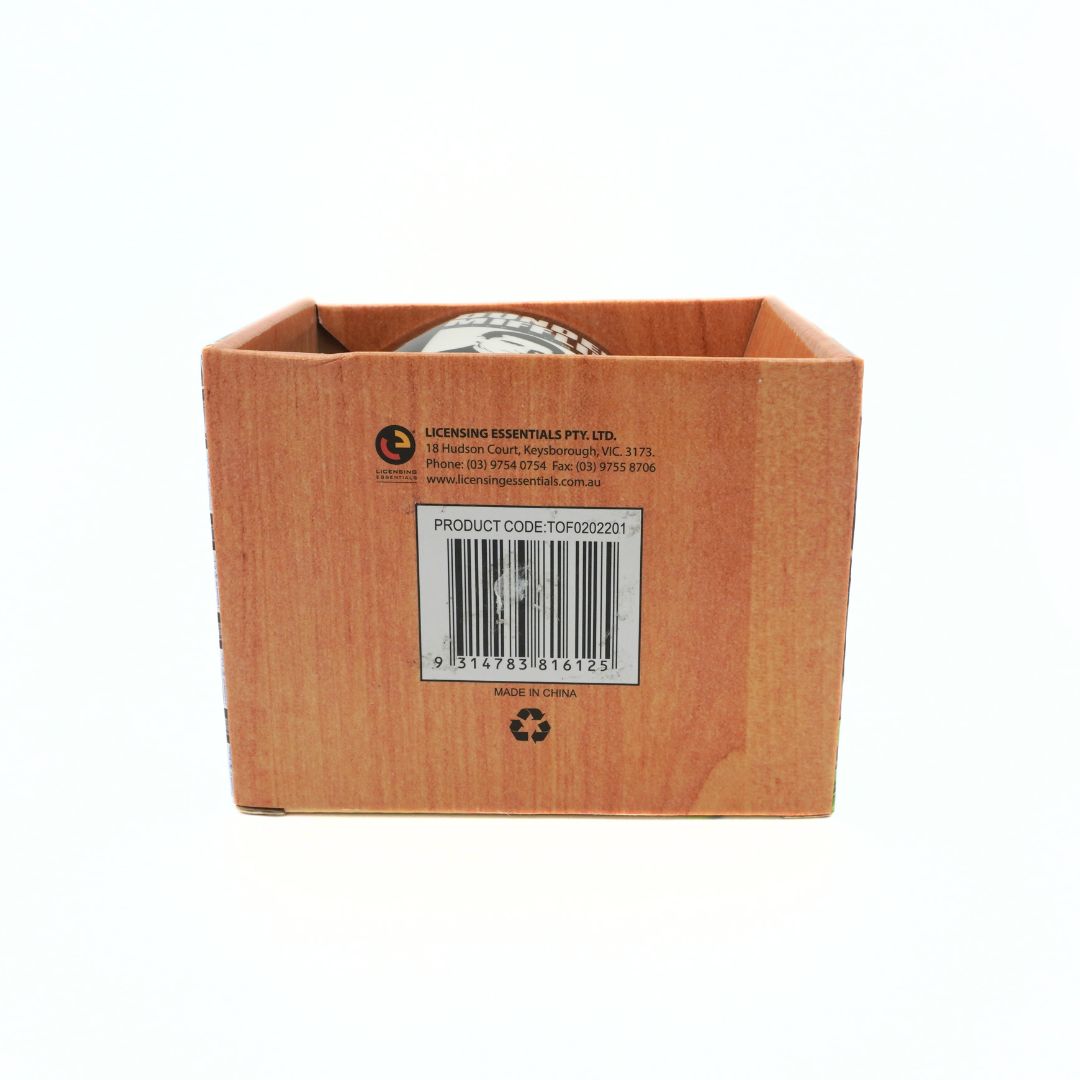 Brown cardboard box with a product code label on a white background