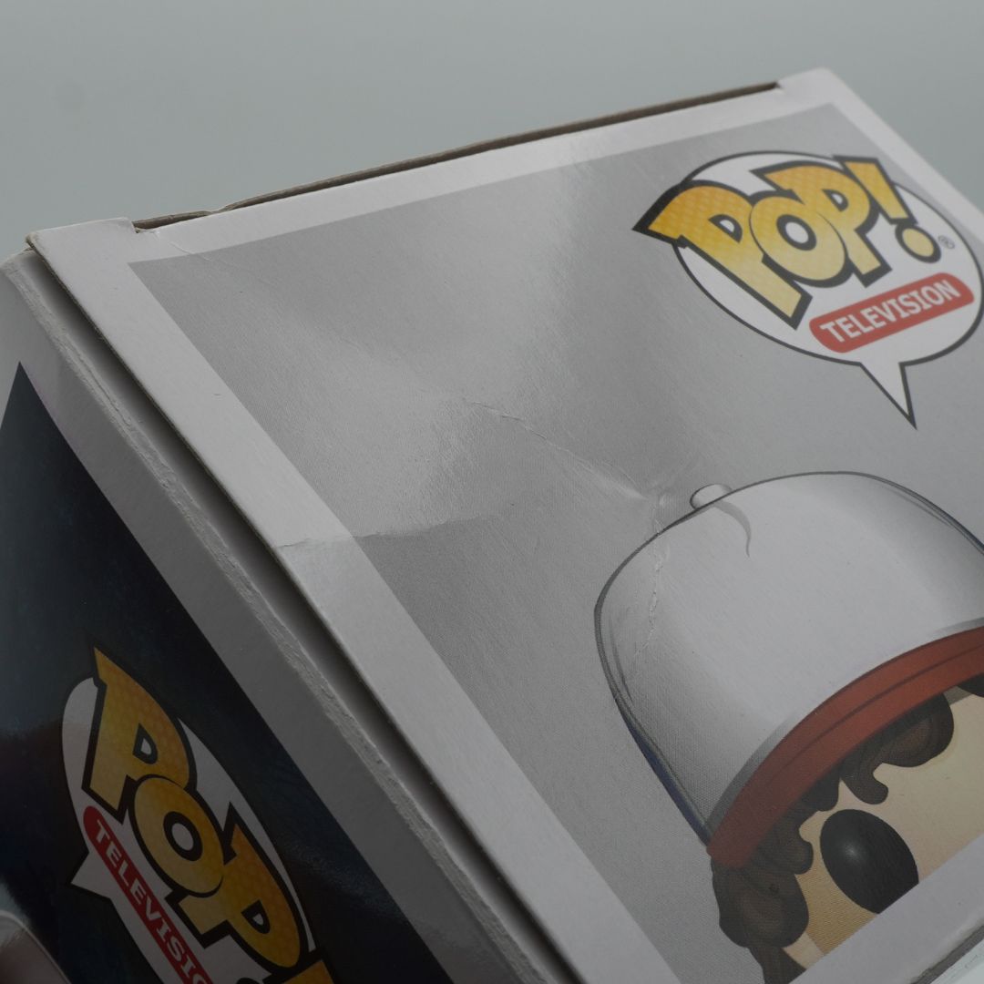 Close-up of a Pop! Television toy box with a figure inside, featuring the Pop! logo.