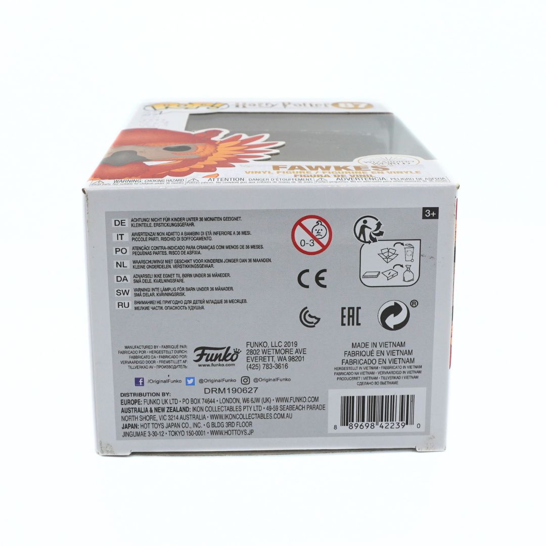 The back of a Funko Pop! toy box, showing product information, warnings, and a barcode on a white background.