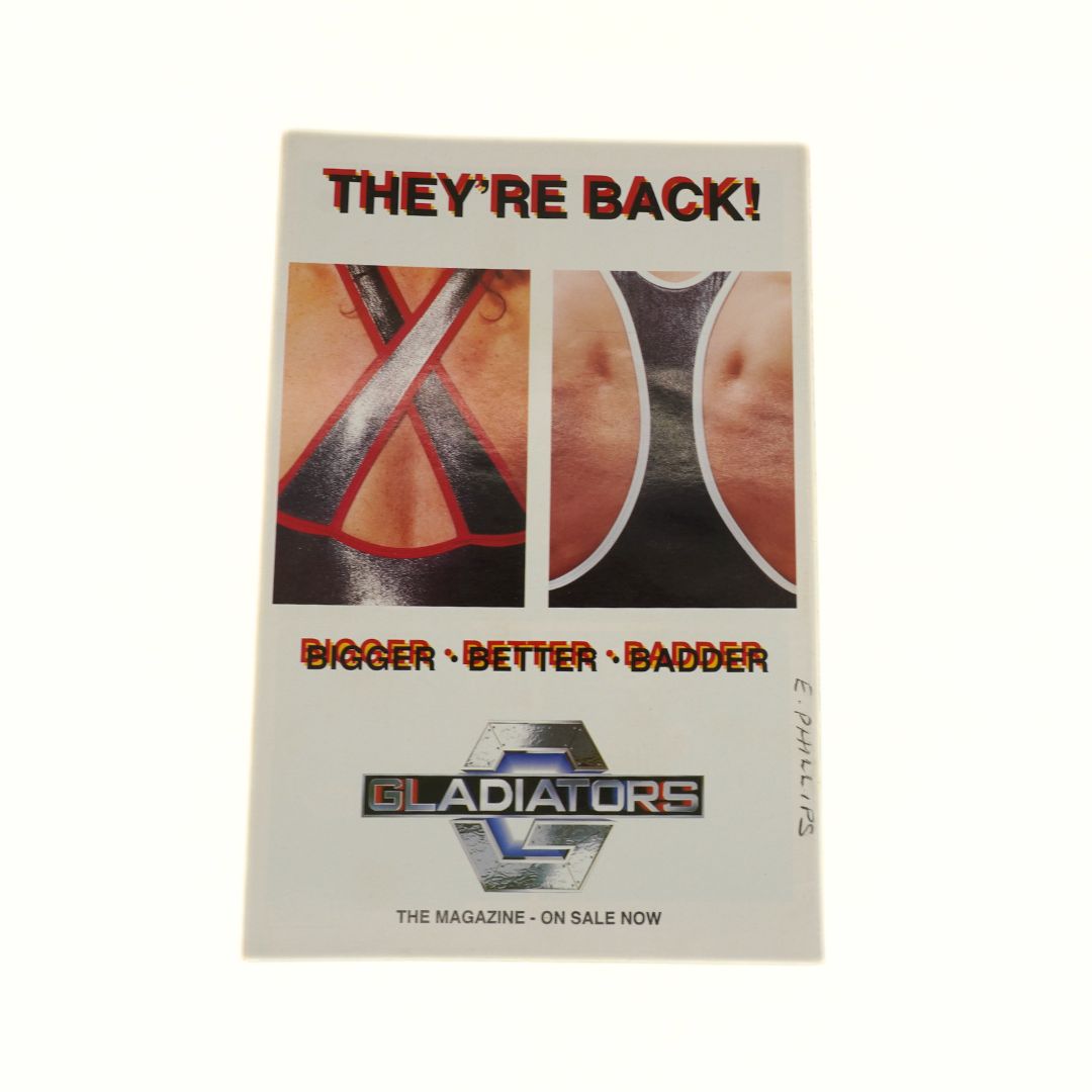 Advertisement for 'Gladiators' magazine with text 'They're Back! Digger Better Badder' on a white background.