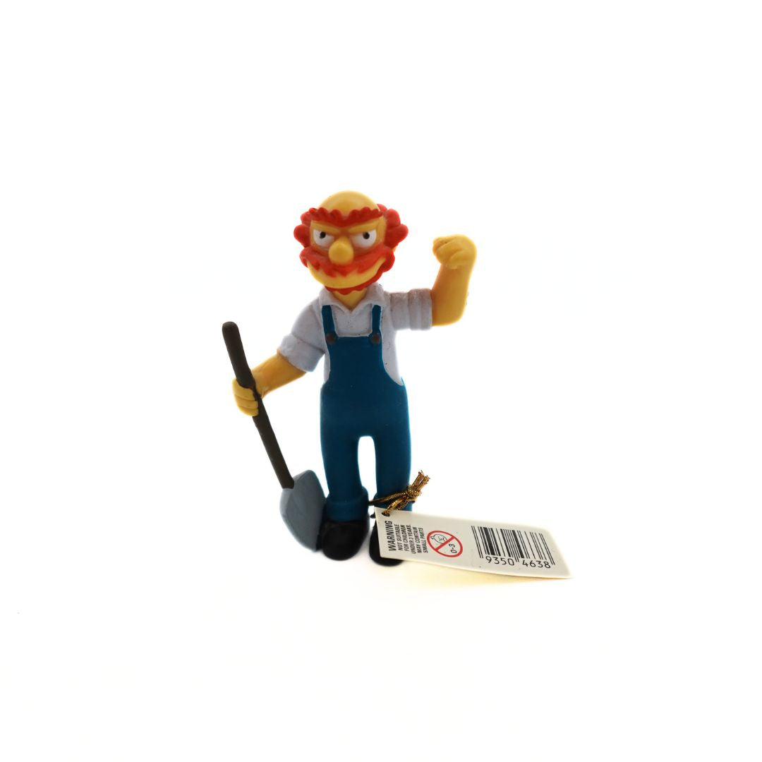 2005 Simpsons figurine showing Groundskeeper Willie with a shovel and blue overalls
