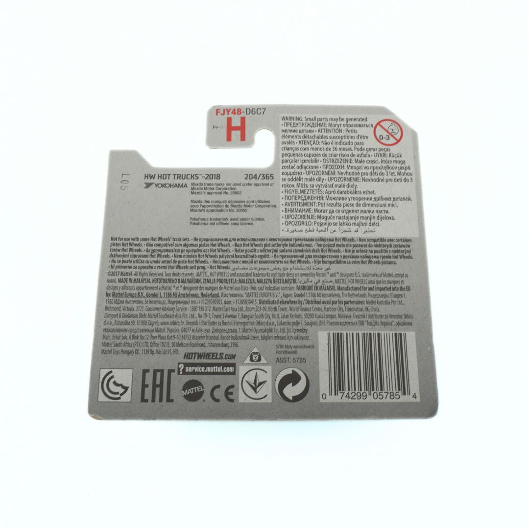 Back of a Hot Wheels packaging with branding and product details on a white background