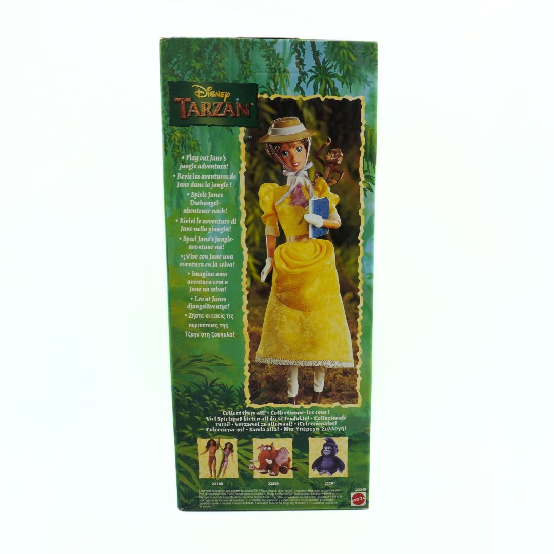Back of the box holding a 1999 Tarzan Jane doll, showing the other toys in the collection and a photo of the doll