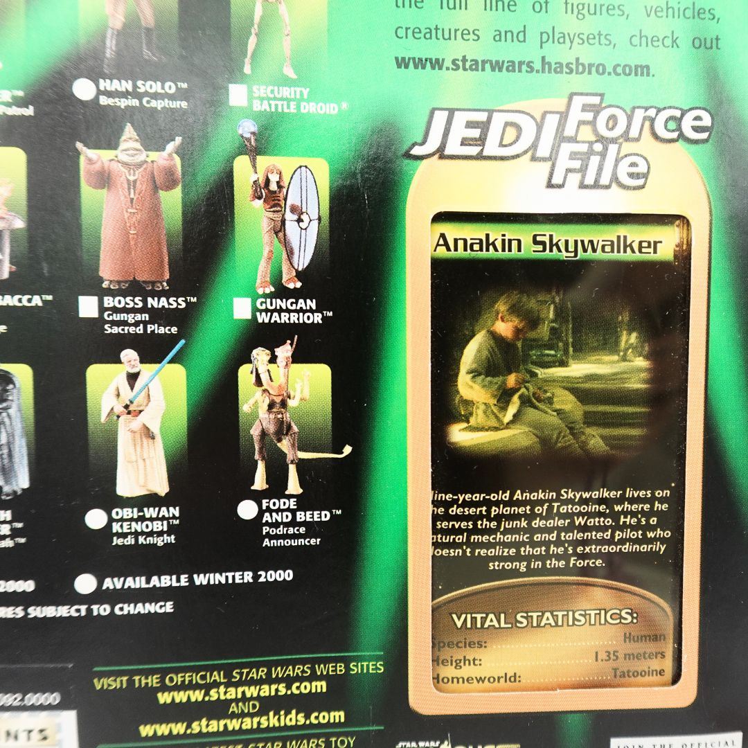 Anakin Jedi Force File seen in the packaging cardback of the Jedi Power of the Force toy series