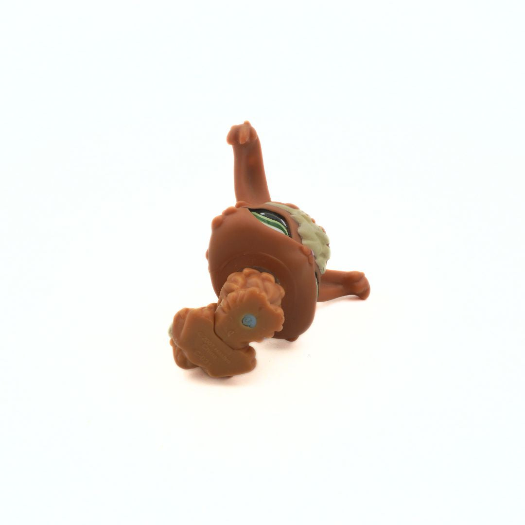 Small brown Angora Rabbit Littlest Pet Shop toy, seen from its underside