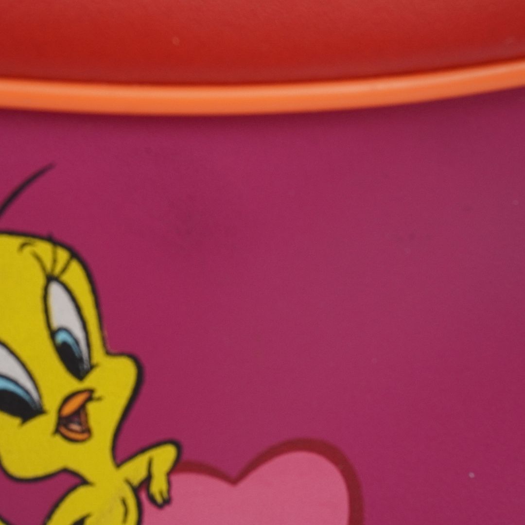 Ink staining to the front of a vintage 2002 Looney Tunes Tweety Bird bowling bag