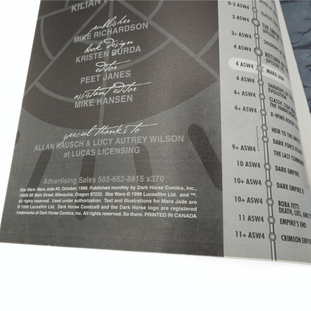 Publishing page of a comic book with text and branding details.