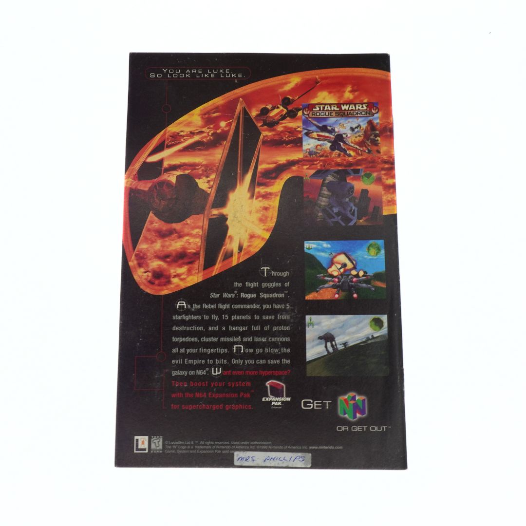 Back cover of a video game with space-themed graphics and text