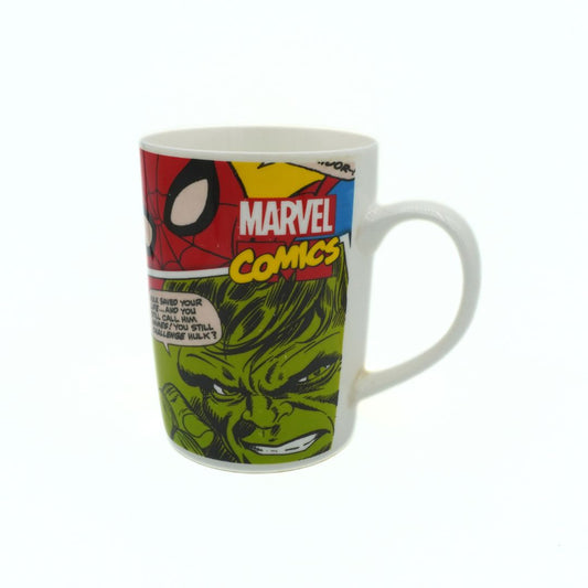 Mug with Marvel Comics design featuring Spider-Man and Hulk on a white background