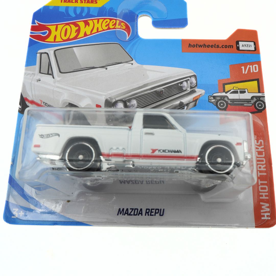 Hot Wheels Mazda Repu toy car in packaging with Hot Wheels logo.
