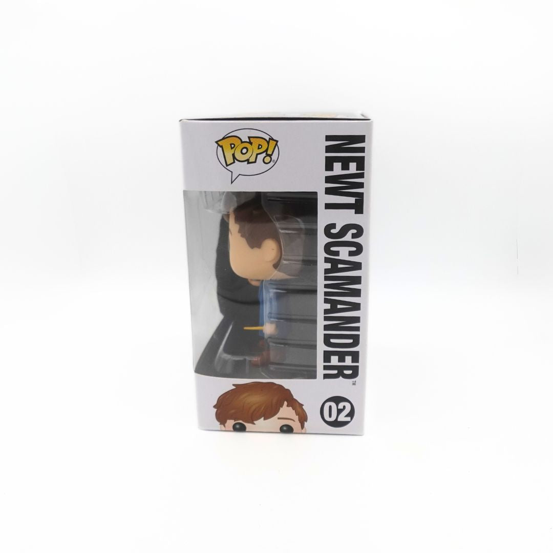Side on photo of the Newt Scamander 02 Funko Pop showing the figure inside the packaging