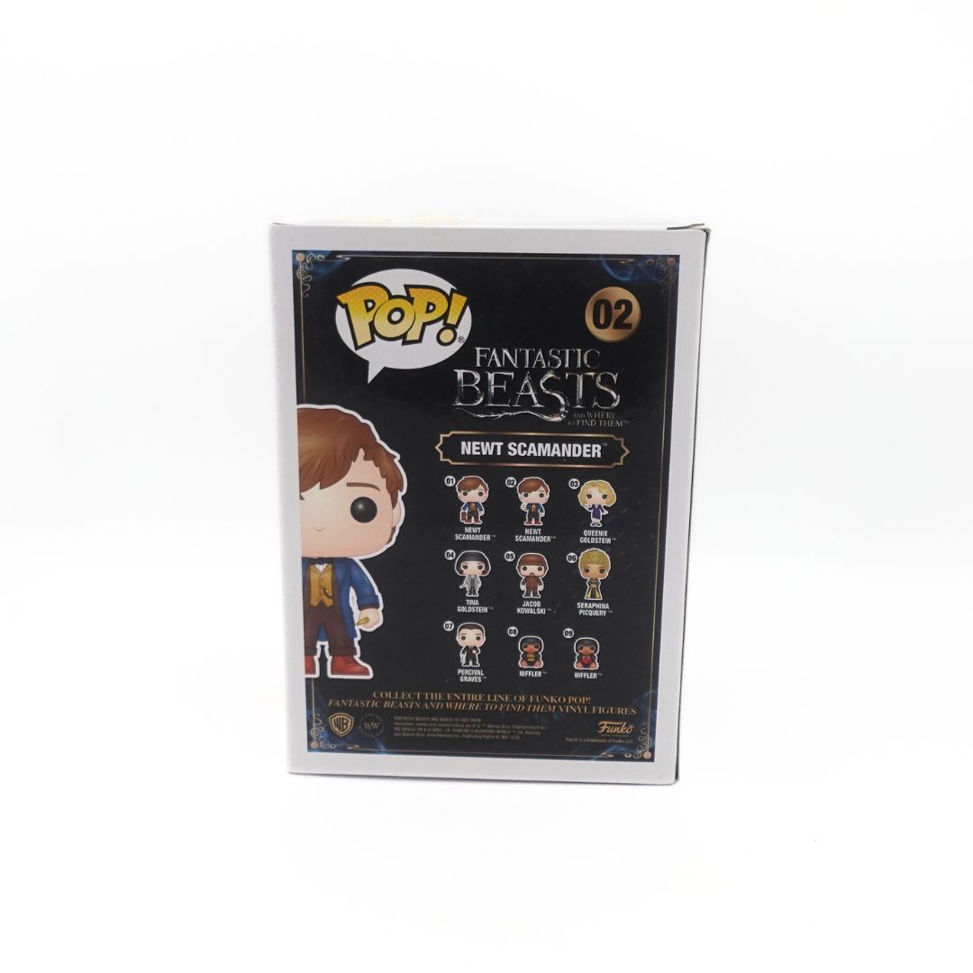Photo of the Newt Scamander Funko Pop packaging, showing the back of the box
