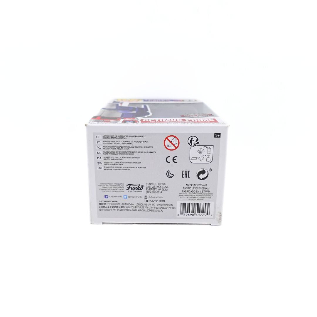 Photo of the underside of the Optimus Prime Funko Pop numbered 22 inside its original packaging