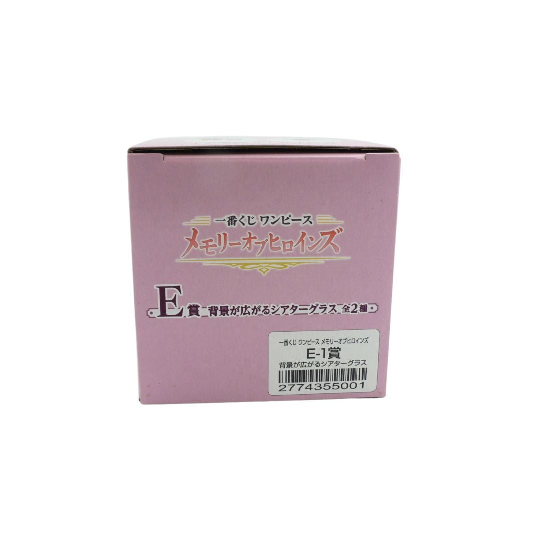 Top down photo of a pink box holding a One Piece drinking glass featuring Perona