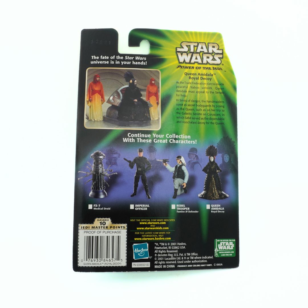 Photo of the cardback of a 2001 Star Wars Queen Amidala Royal Decoy figure