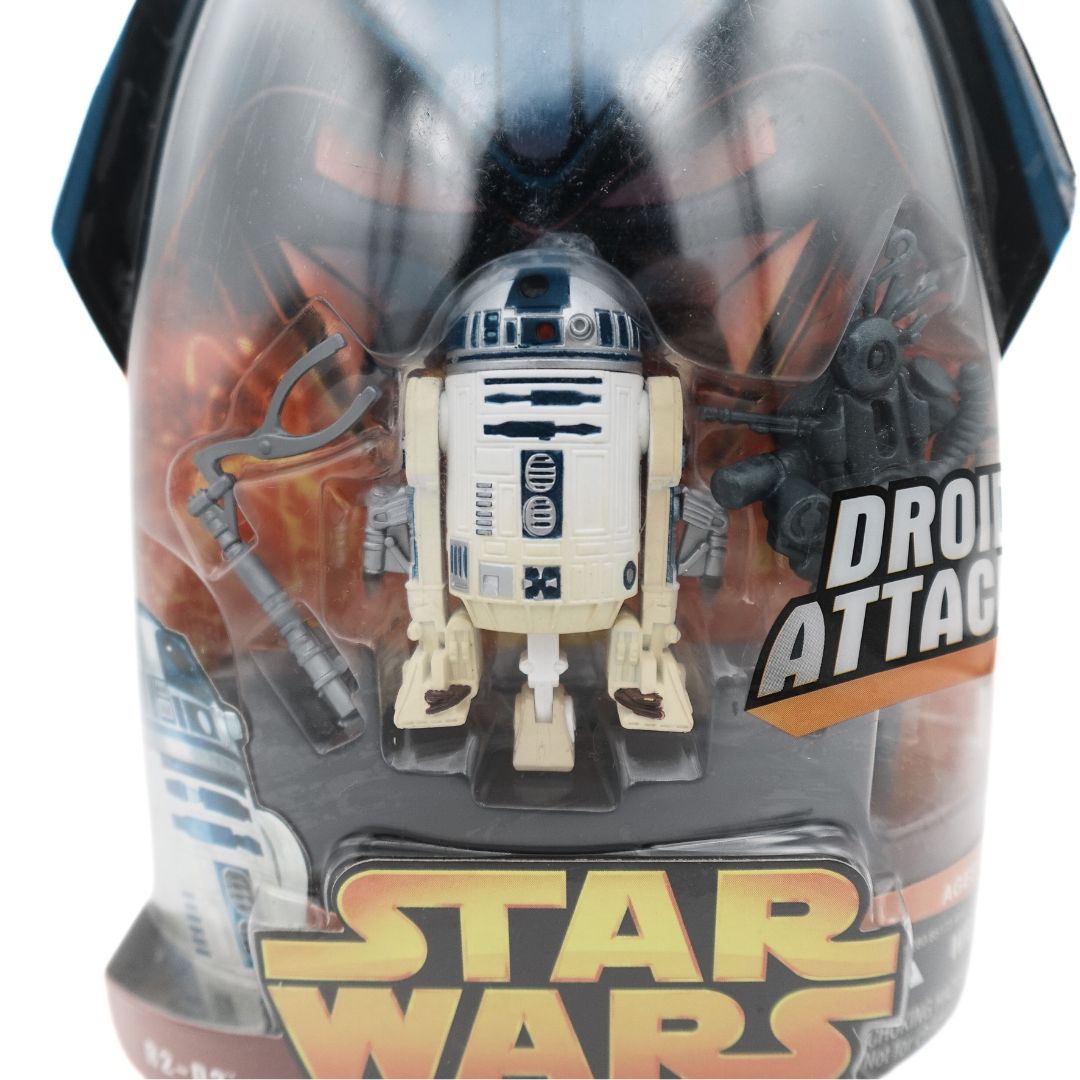 Close up of a vintage 2005 Star Wars R2-D2 Droid Attack toy
