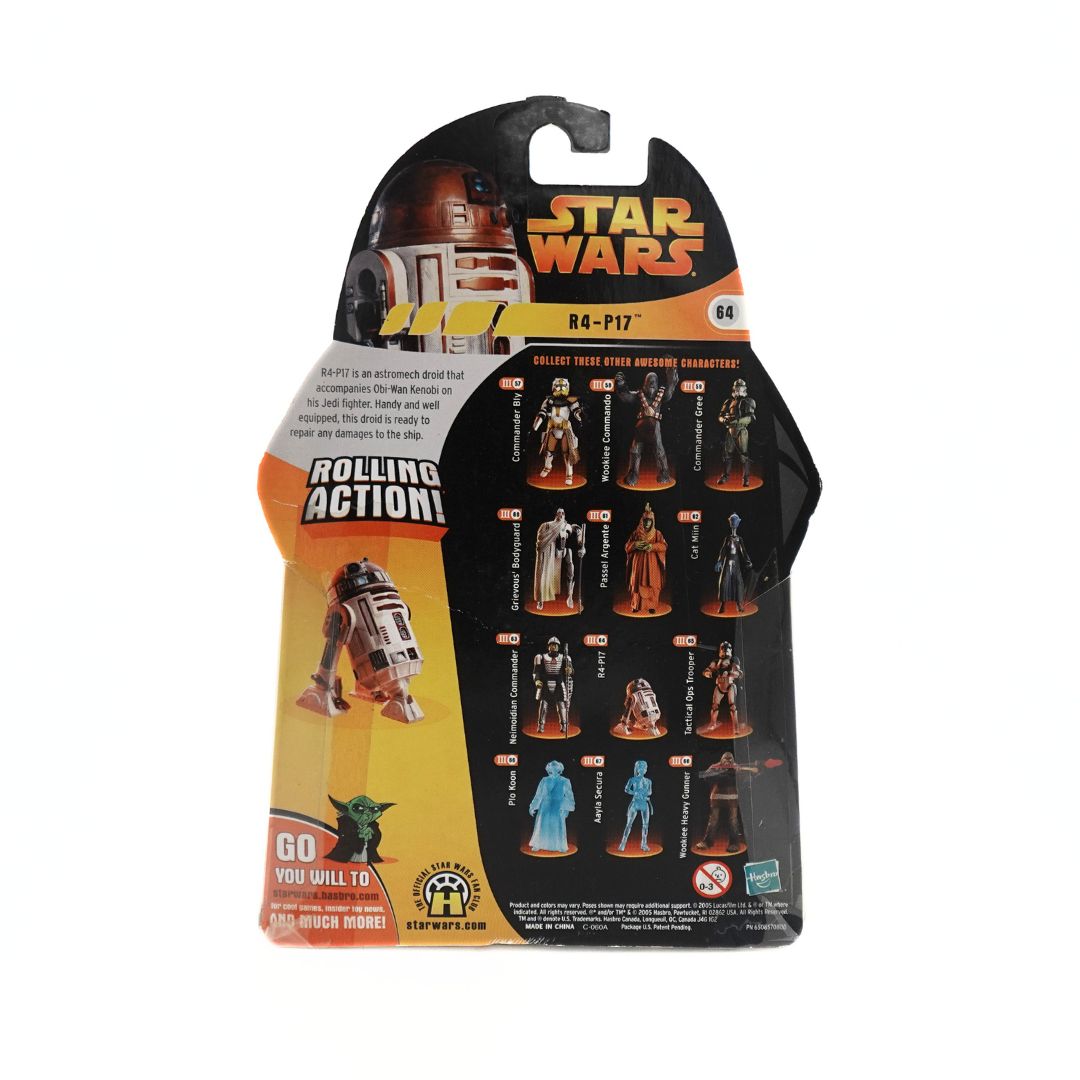 Cardback on a 2005 Star Wars R4-17 action figure showing the other characters in the range