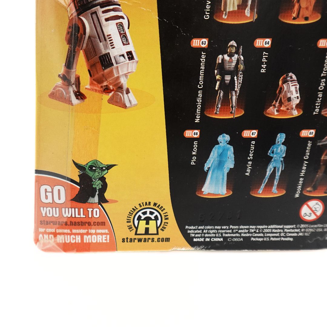 Corner photo of the packaging on a 2005 Star Wars Revenge of the Sith R4-P17 toy