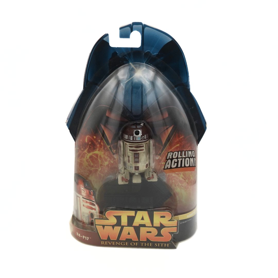 Star Wars Revenge of the Sith R4-P17 figurine with Rolling Action printed on the packaging